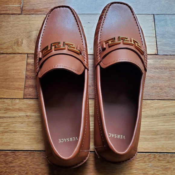 New Versace Greca Brown Leather Calfskin Driver Loafers Size 10.5 (EU 43.5) - Picture 9 of 12